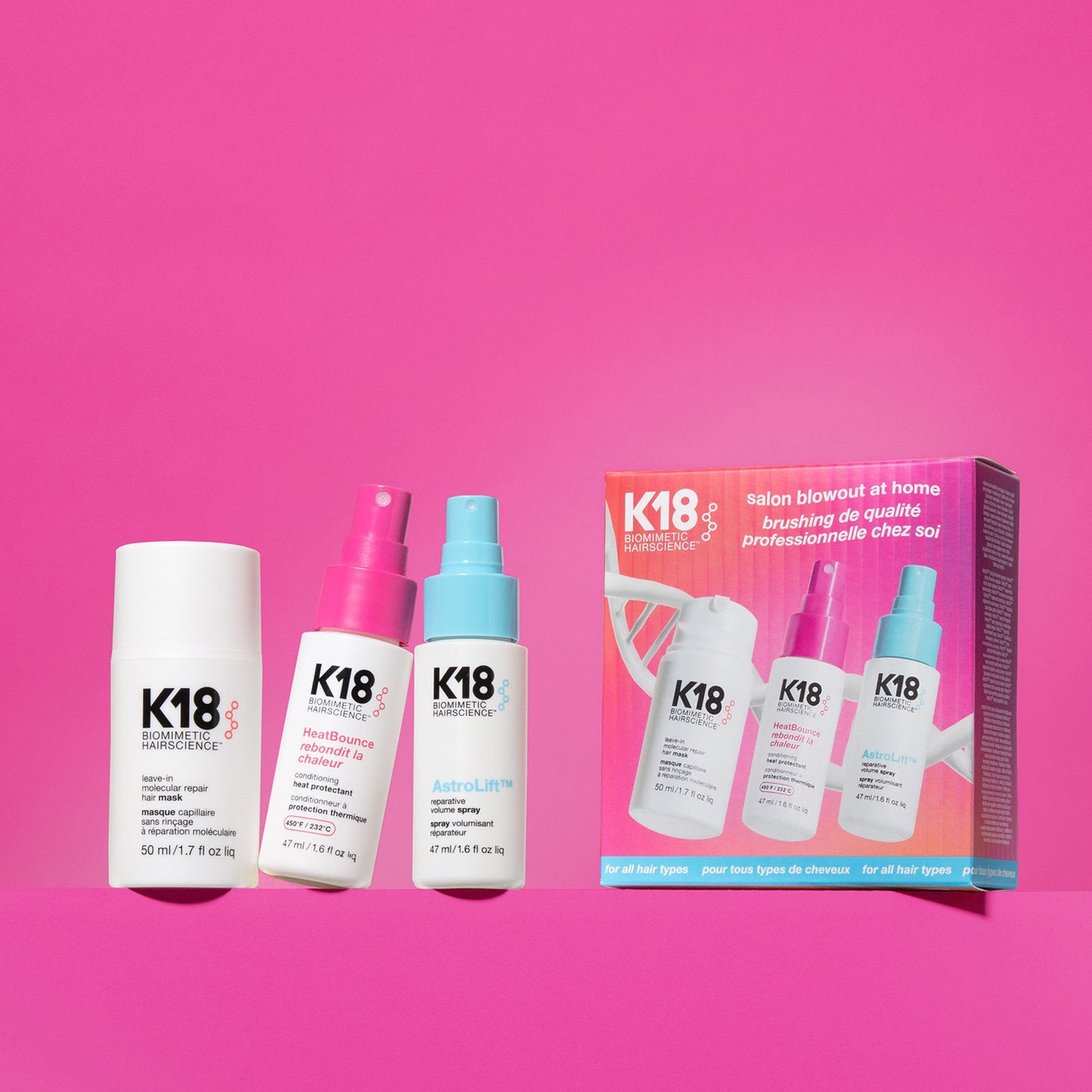 K18 Salon Blowout at Home Kit – 50ml mask, HeatBounce & Astrolift 47ml