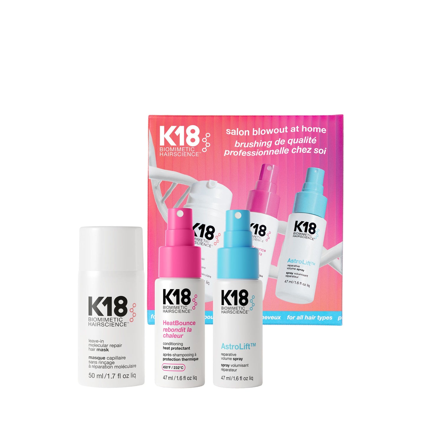 K18 Salon Blowout at Home Kit – 50ml mask, HeatBounce & Astrolift 47ml